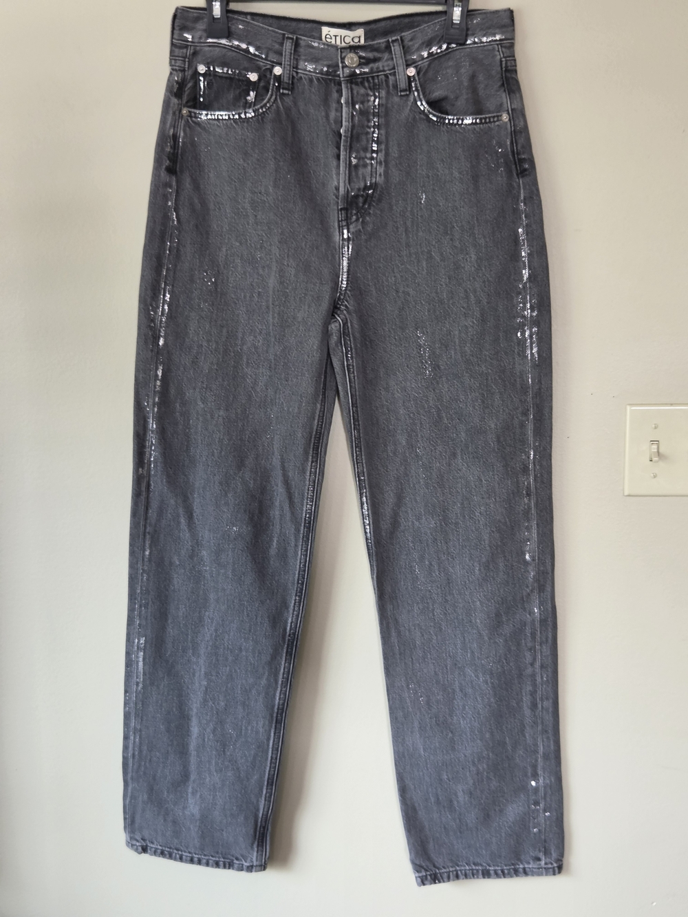 Etica TylerVintage Black Icicle Straight-Leg Jeans Metallic Splatters